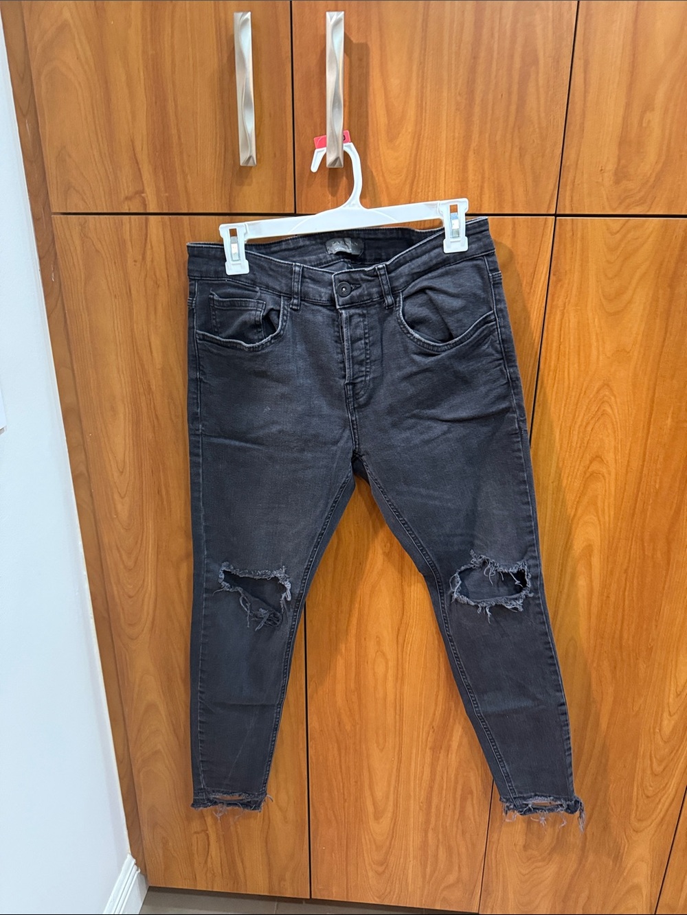 Zara Men's Washed Black Ripped Skinny Jeans